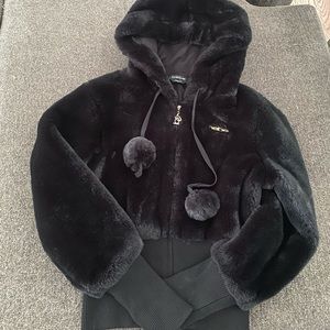 Black Bebe M Faux Fur Coat